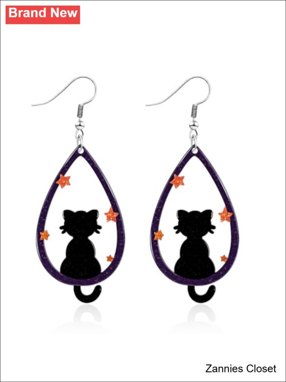 👻 Halloween Cat Drop Dangle Earrings Acrylic Witchy Black Cat Star Jewelry